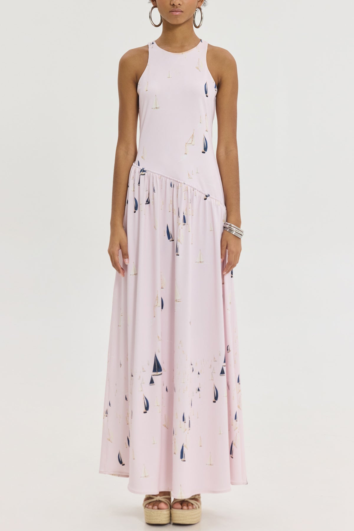 LONG SLEEVELESS DRESS "HILDA" PALE PINK/BOATS