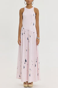 LONG SLEEVELESS DRESS "HILDA" PALE PINK/BOATS
