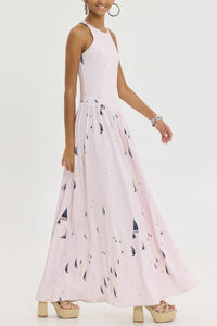 LONG SLEEVELESS DRESS "HILDA" PALE PINK/BOATS