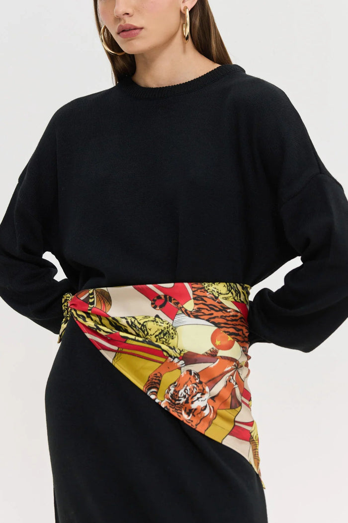 SILKY SCARF "PEGASUS" RED/BROWN/YELLOW