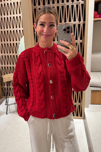 OVERSIZED KNIT CARDIGAN WITH JEWEL BUTTONS RED