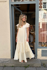 LONG COTTON LACE GAZE DRESS "REVERIE" OFFWHITE