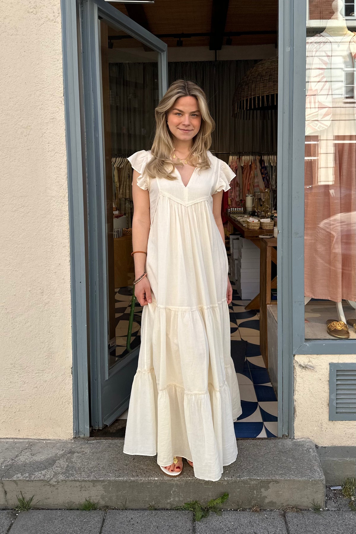 LONG COTTON LACE GAZE DRESS "REVERIE" OFFWHITE