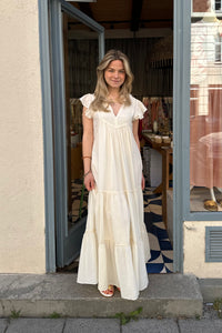 LONG COTTON LACE GAZE DRESS "REVERIE" OFFWHITE