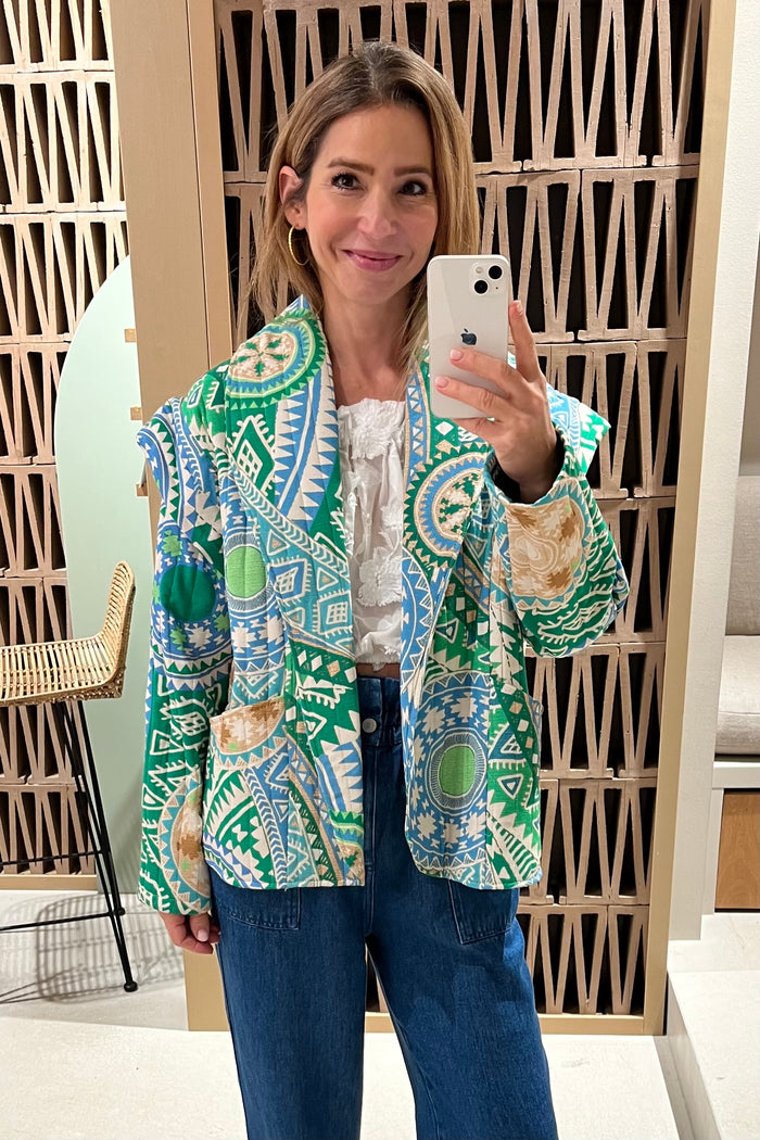 PADDED VISCOSE JACKET "IKAT" GREEN/BLUE