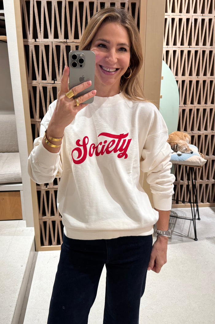 COZY COTTON SWEATER „SOCIETY“ ECRU/RED