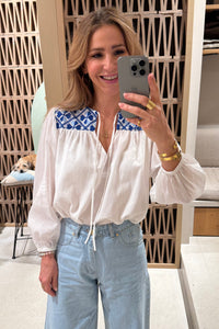 COTTON BLOUSE "FLAKES" WHITE/BLUE/CIEL