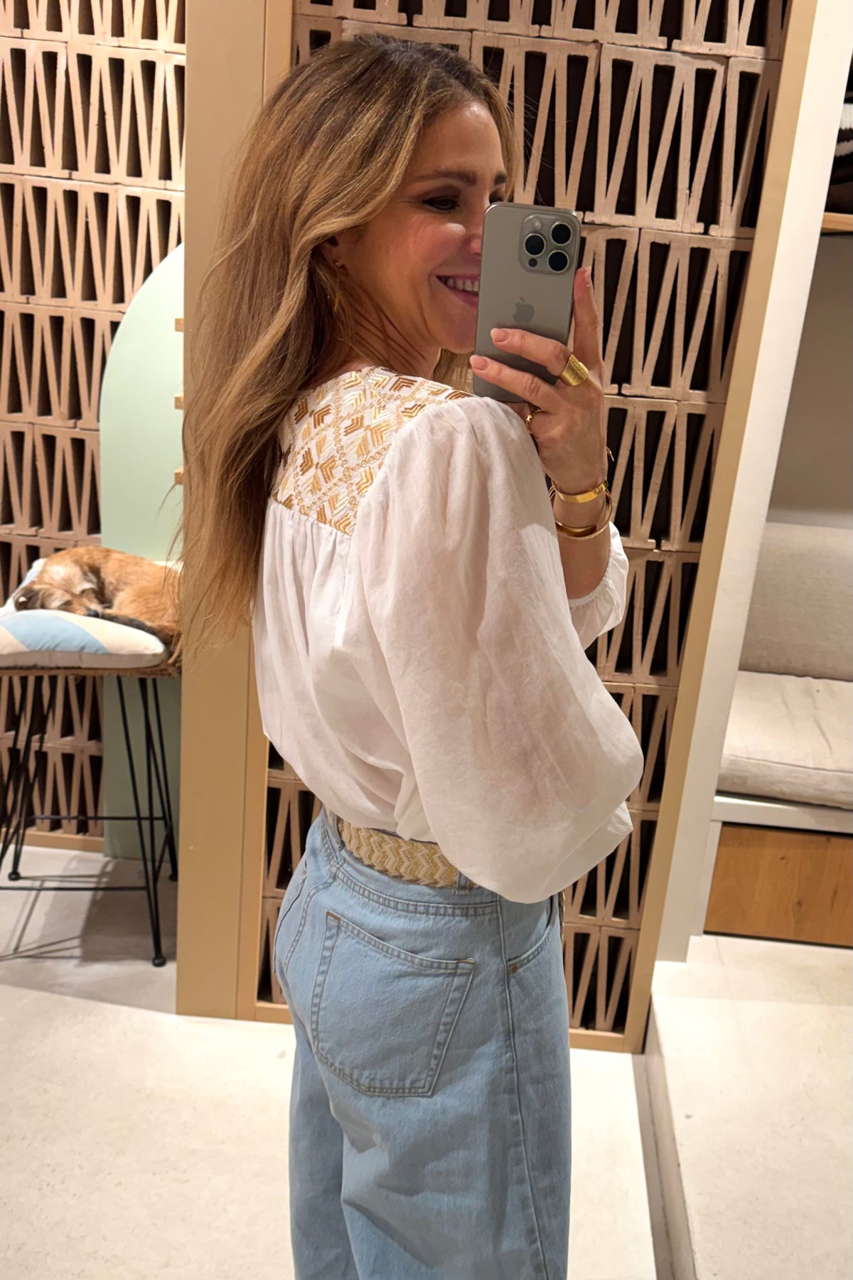 COTTON BLOUSE "FLAKES" WHITE/GOLD/CHAMPAGNE