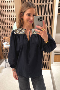 COTTON BLOUSE "FLAKES" BLACK/GOLD/CHAMPAGNE