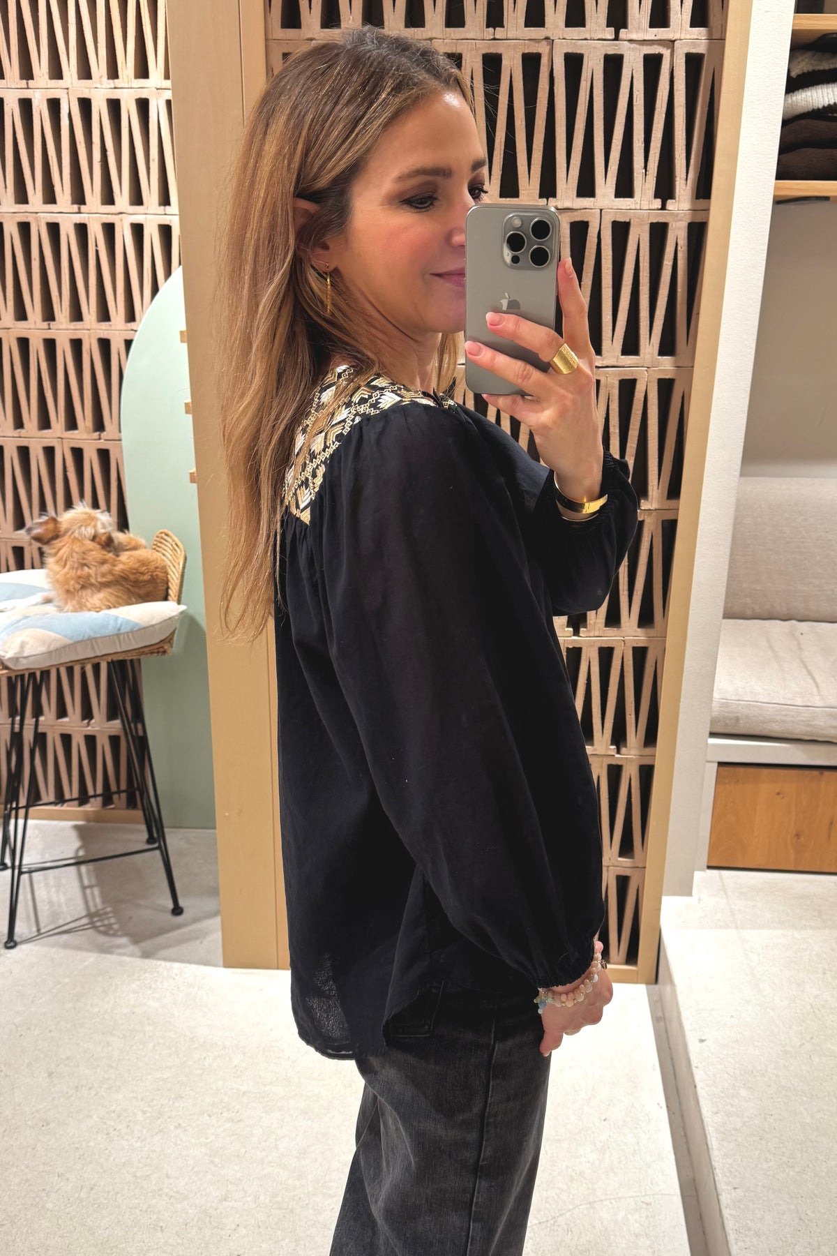 COTTON BLOUSE "FLAKES" BLACK/GOLD/CHAMPAGNE