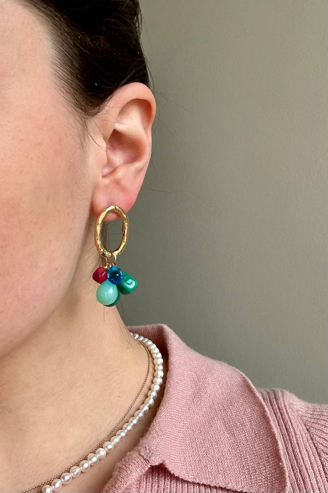EARRINGS "MURANO" GOLD/TEAL