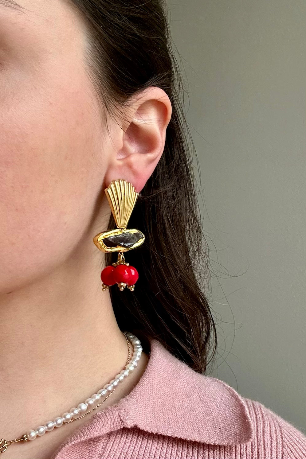 EARRINGS "PEONY" GOLD/PURPLE/RED