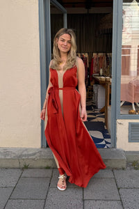 FLOWY LONG DRESS "ATHENA" BRICK