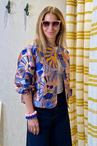 *PRE ORDER* SHORT JAQUARD JACKET „FLOWERDREAM“ BLUE/ORANGE