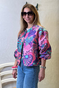SHORT JAQUARD JACKET „FLOWERDREAM“ FUCHSIA/PURPLE
