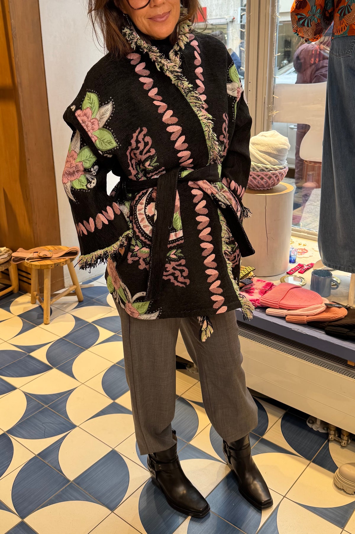 JACQUARD KIMONO JACKET "LYA" BLACK