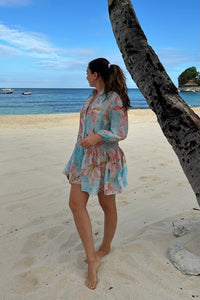 EMBELLISHED MINI DRESS LIGHT BLUE/PINK