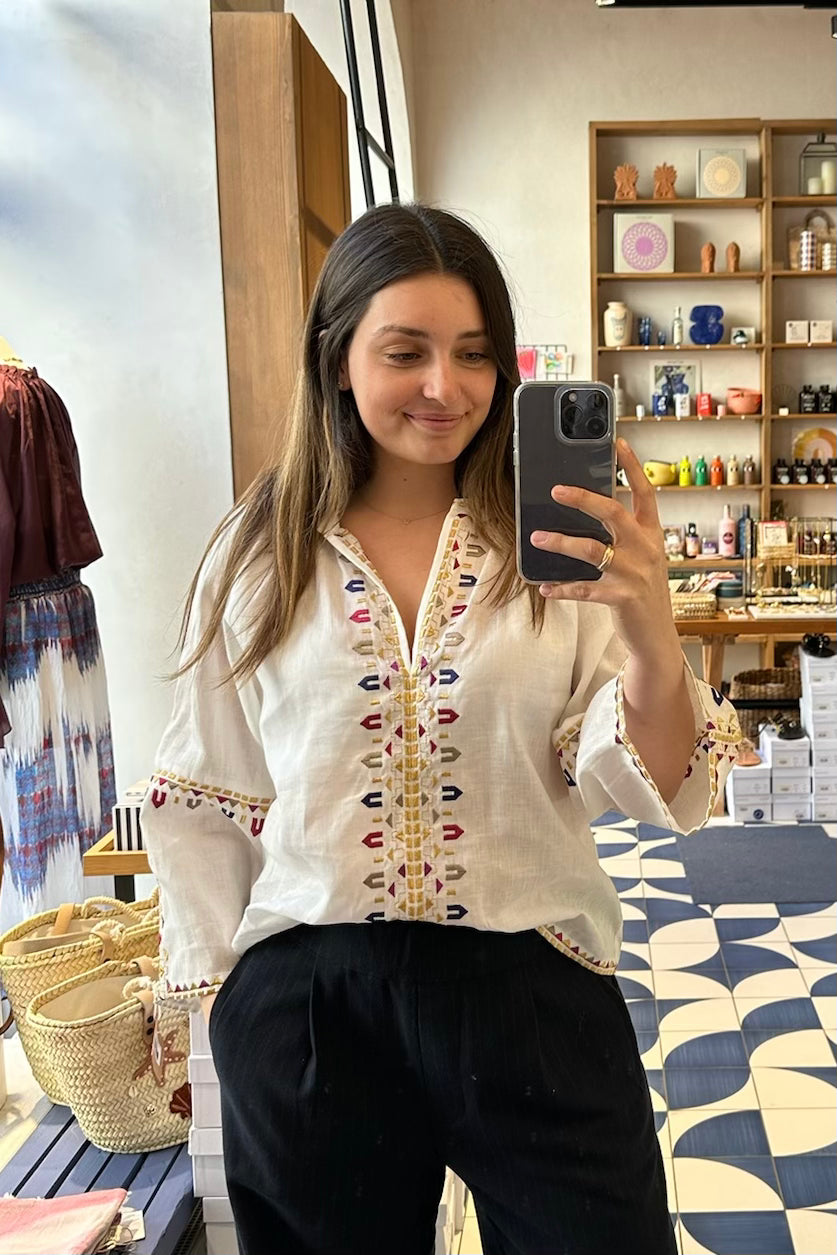 EMBROIDERED BLOUSE "DIMITRA" WHITE MULTICOLOR