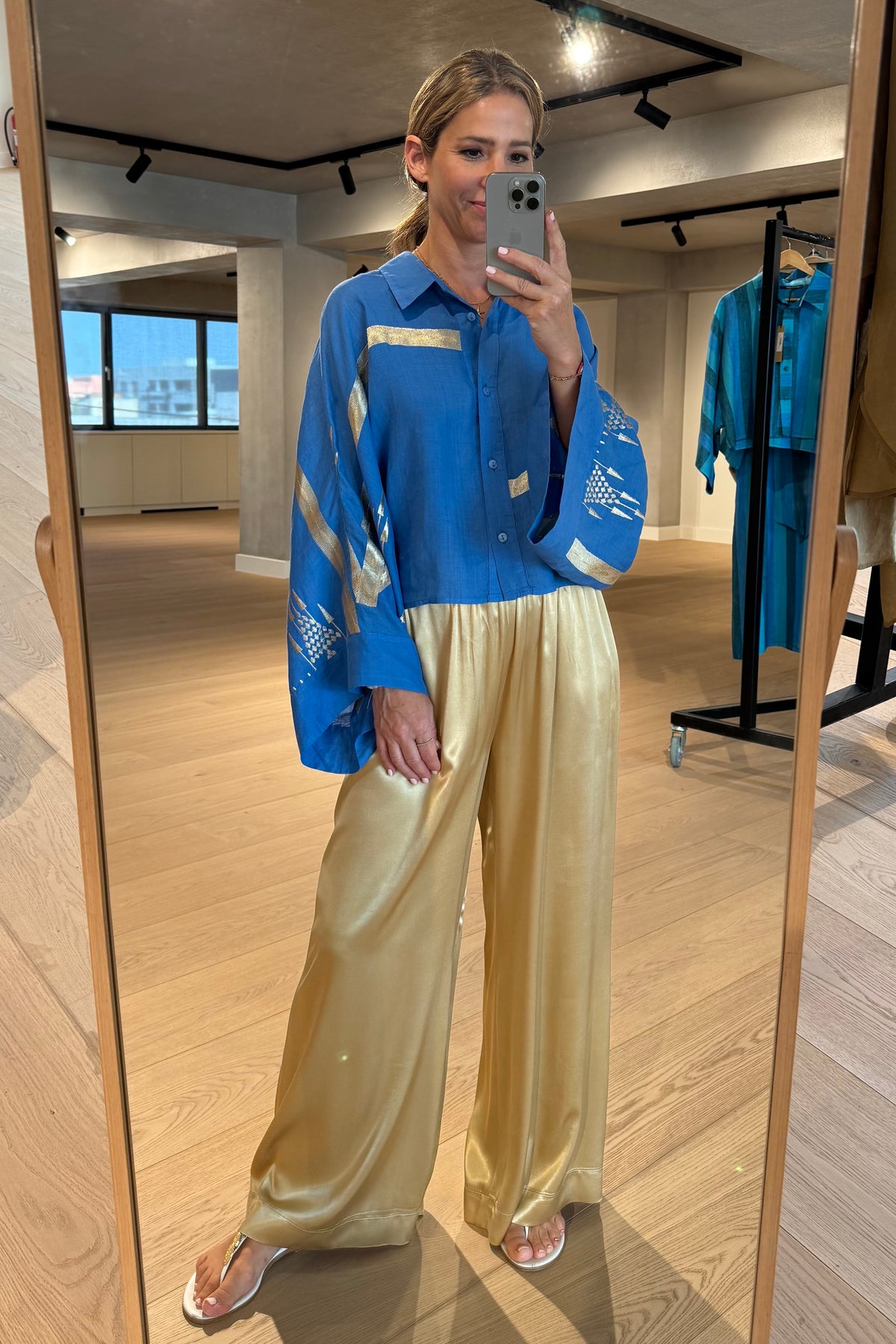 CROPPED BLOUSE "ROOTS" BLUE/GOLD