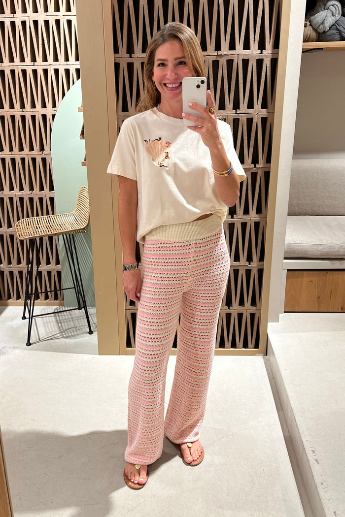 STRIPED CROCHET PANTS "EVI" PALE PINK/OFFWHITE