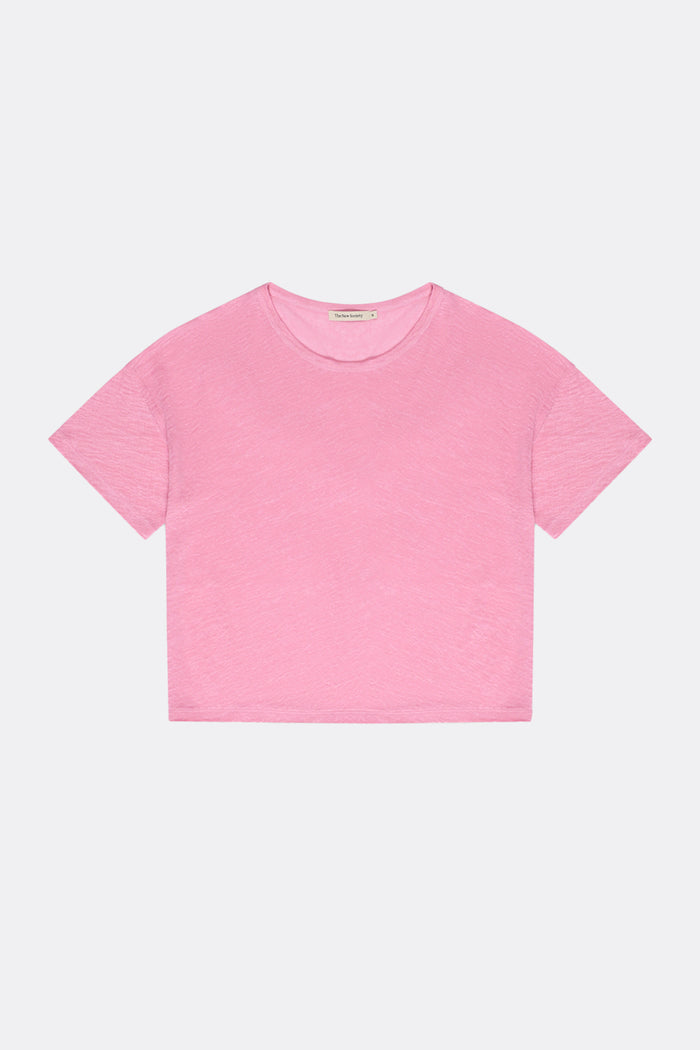 OVERSIZED CROPPED LINEN T-SHIRT "LYRA" HIBISCUS