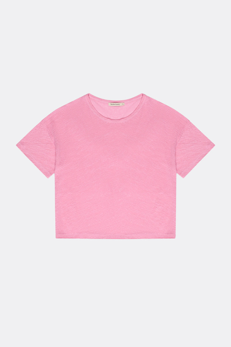 OVERSIZED CROPPED LINEN T-SHIRT "LYRA" HIBISCUS