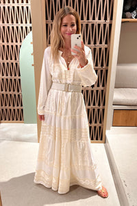 LONG COTTON DRESS "EMBROIDERED" NATURAL/CHAMPAGNE