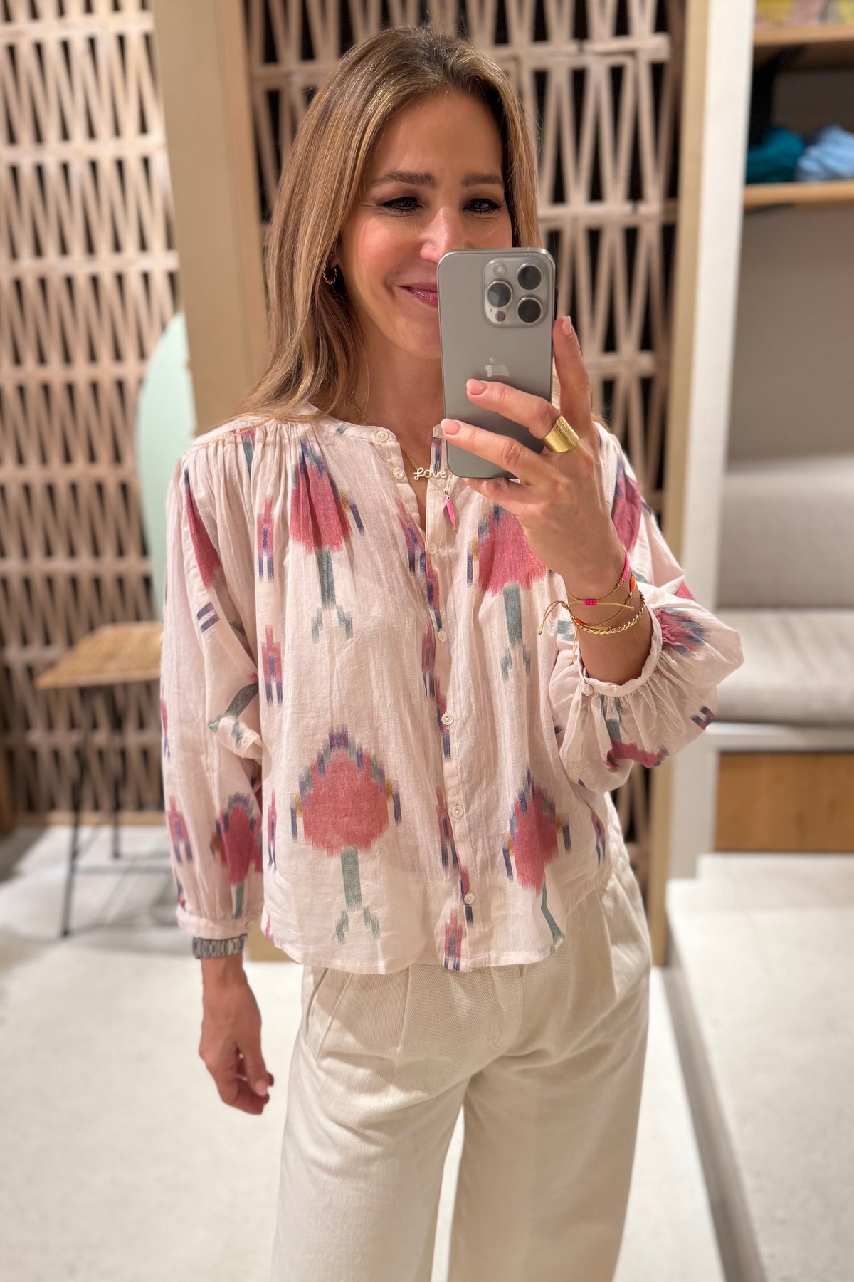 ORGANIC COTTON BLOUSE IVORY/MULTICOLOR