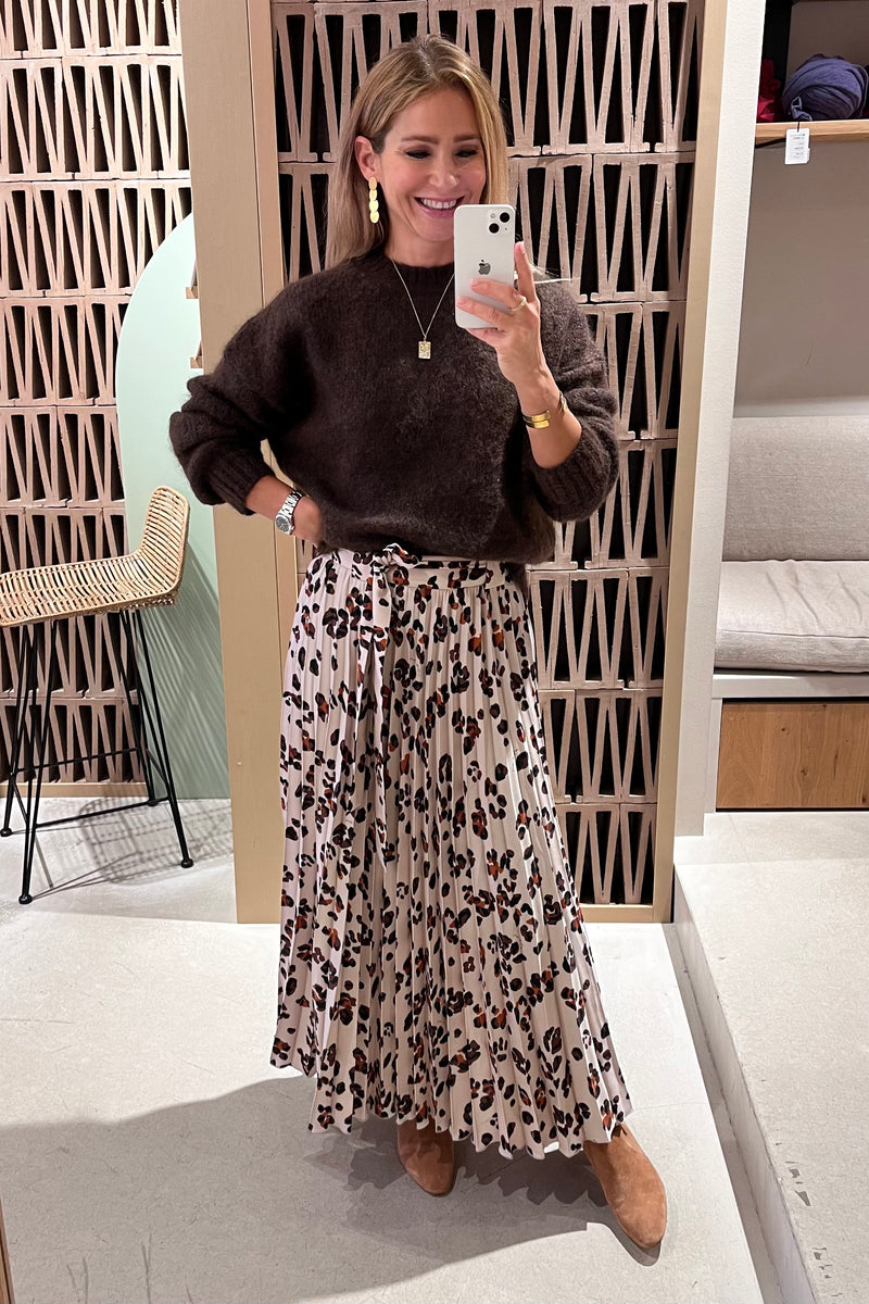 PLEATED MAXI SKIRT "LEOPARD” CREAM/BROWN