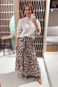 PLEATED MAXI SKIRT "LEOPARD” CREAM/BROWN