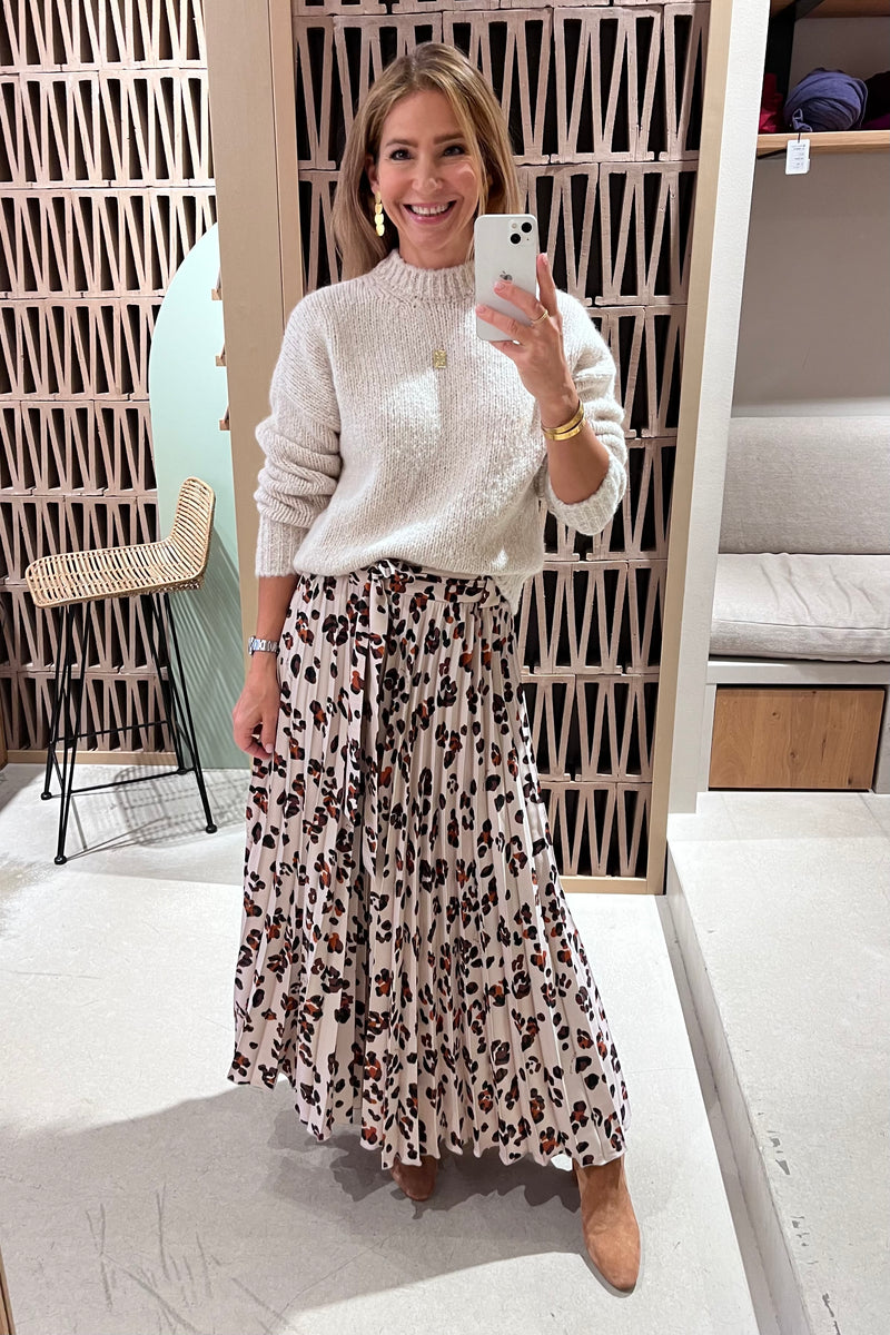 PLEATED MAXI SKIRT "LEOPARD” CREAM/BROWN