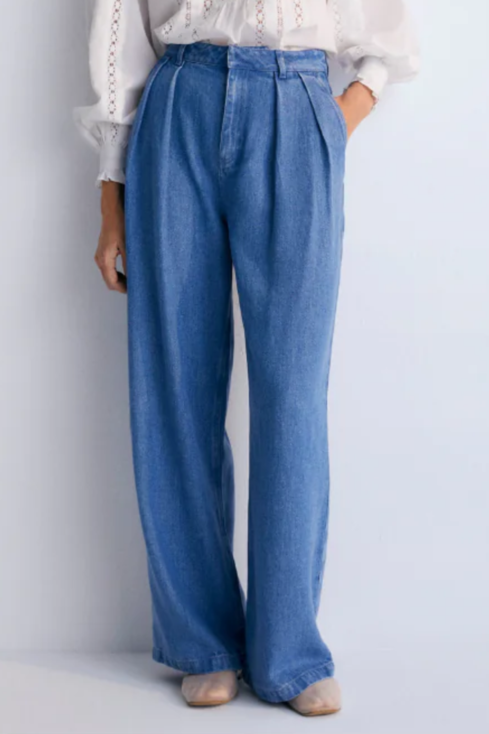 WIDE LEG DENIM TROUSERS "MICENAS" MID BLUE