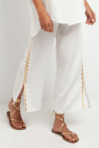 LINEN DRAWSTRING PANTS "FEATHER" WHITE/GOLD