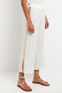 LINEN DRAWSTRING PANTS "FEATHER" WHITE/GOLD