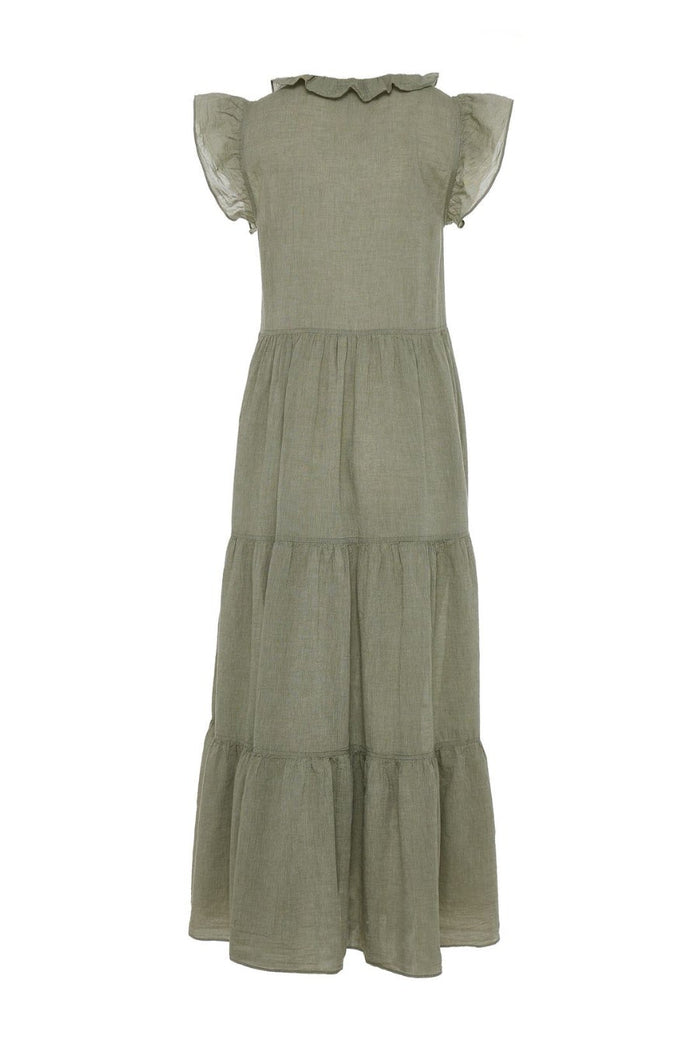 LONG COTTON GAZE DRESS "THIRA" KHAKI