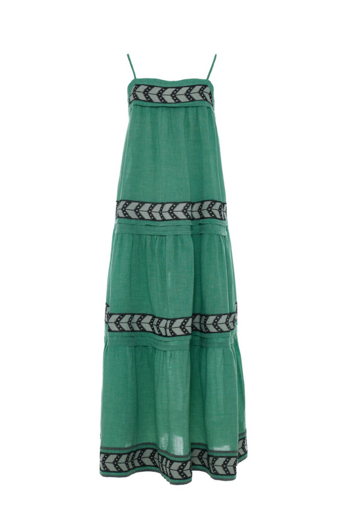 MIDI STRAPPY COTTON DRESS "NIKA" GREEN/BLACK