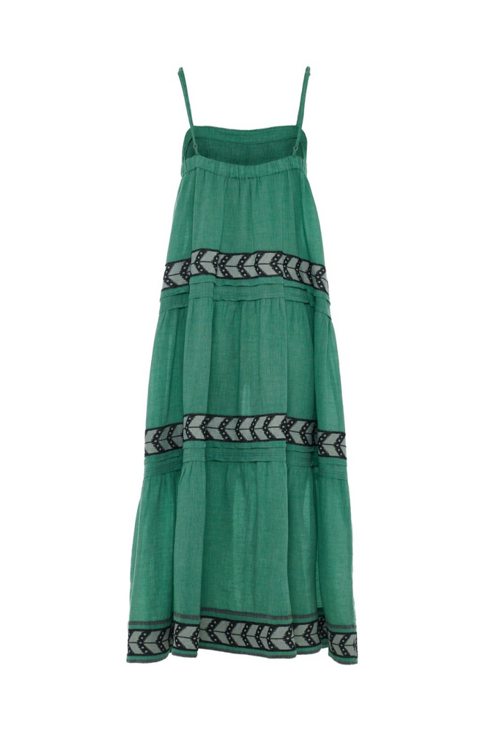 MIDI STRAPPY COTTON DRESS "NIKA" GREEN/BLACK