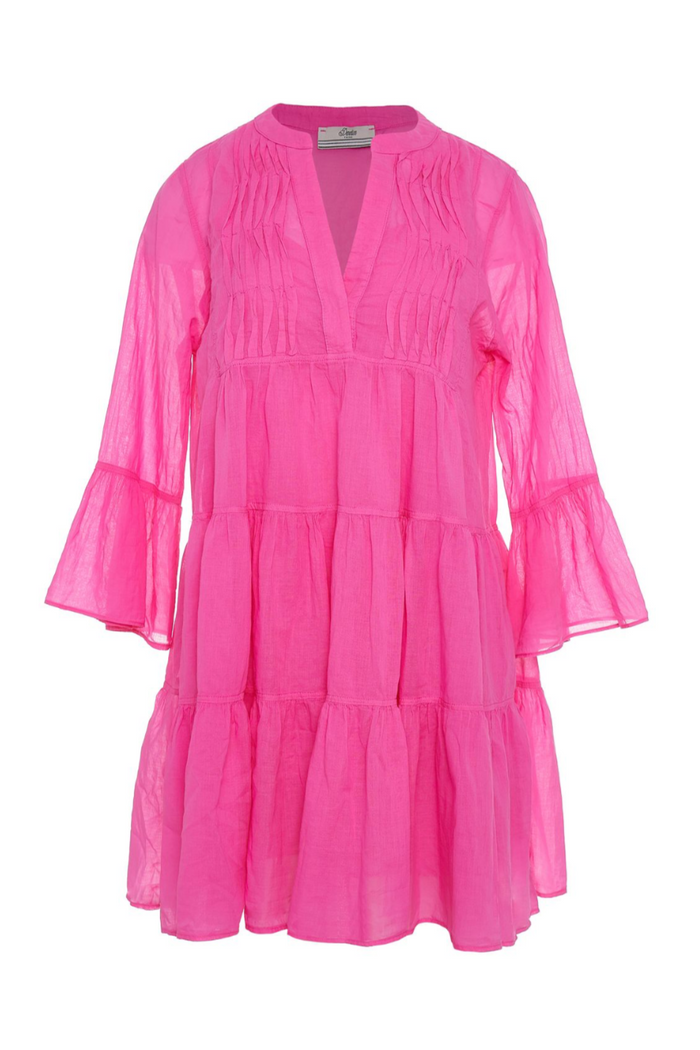 OVERSIZED SHORT COTTON DRESS "VOILE" NEON PINK