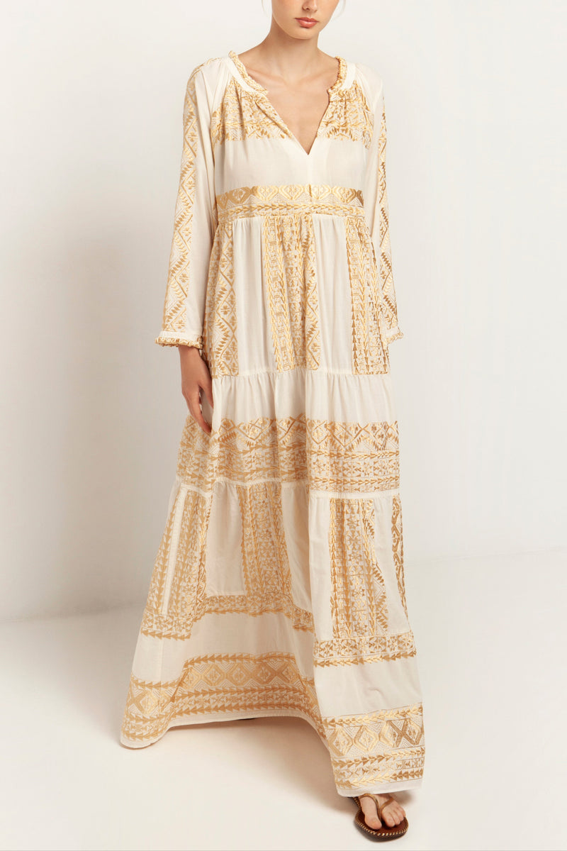 LONG DRESS "EMBROIDERED" WHITE/GOLD