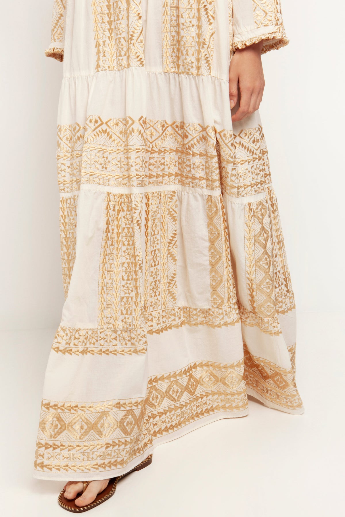 LONG DRESS "EMBROIDERED" WHITE/GOLD