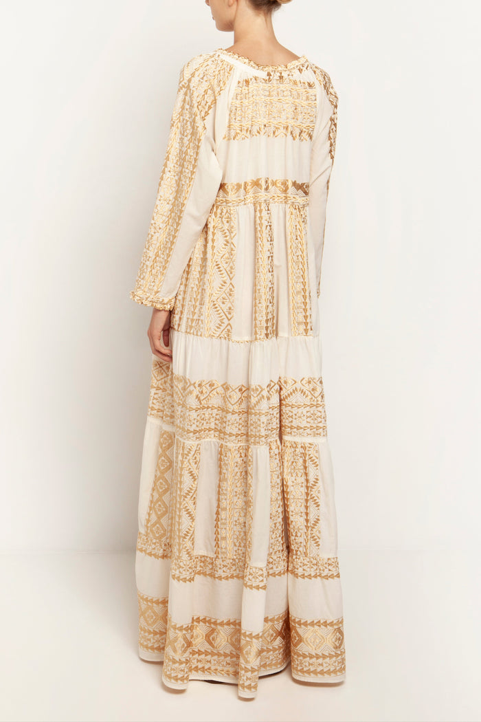 LONG DRESS "EMBROIDERED" WHITE/GOLD