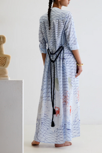 LONG COTTON DRESS "AEGEAN MYTH" LIGHT BLUE