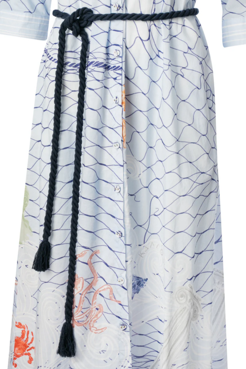LONG COTTON DRESS "AEGEAN MYTH" LIGHT BLUE