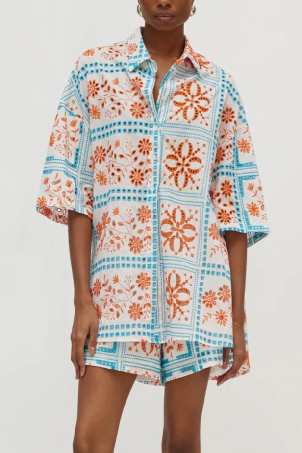 EMBROIDERED BLOUSE "JANNA" WHITE/BLUE/ORANGE