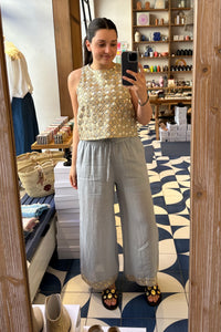 WIDE LEG RAMIE PANTS "FLAKES" LIGHT GREY/GOLD