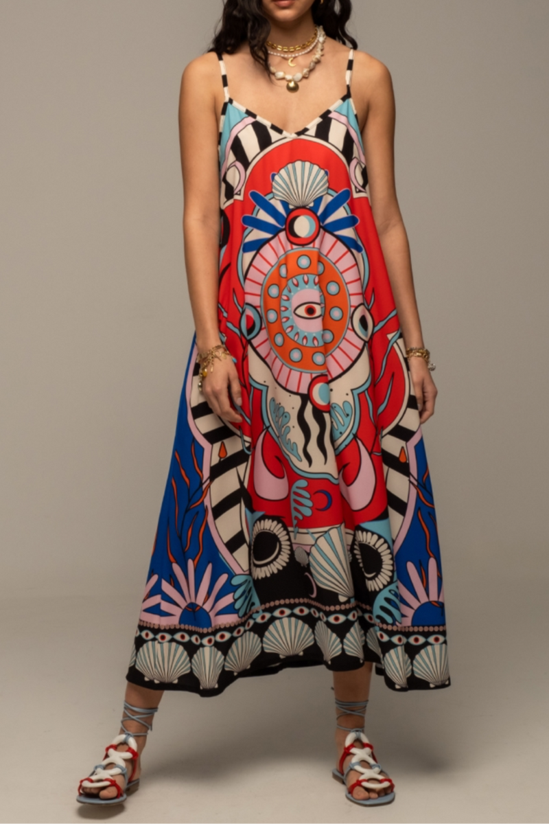 STRAPPY MIDI DRESS "SURREALIST" BLUE