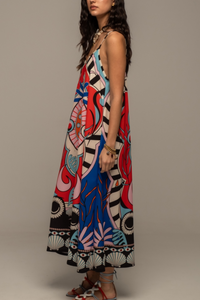 STRAPPY MIDI DRESS "SURREALIST" BLUE