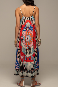STRAPPY MIDI DRESS "SURREALIST" BLUE
