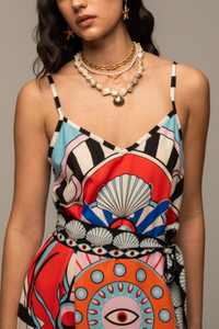 STRAPPY MIDI DRESS "SURREALIST" BLUE