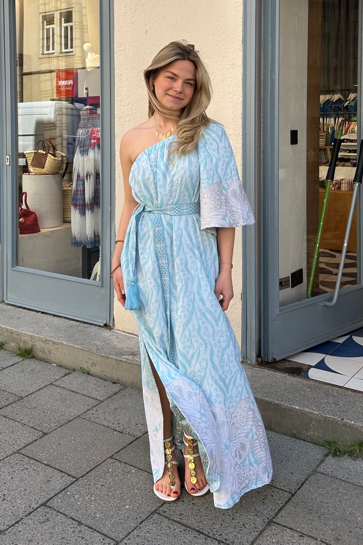 LONG WOVEN ONE SHOULDER DRESS CIEL